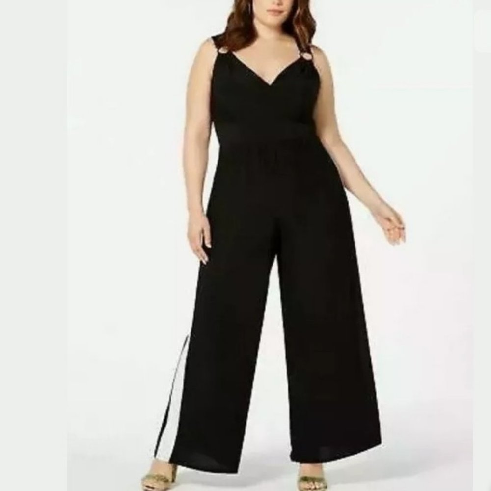 Love Squared 2X Sleeveless O Ring Jumpsuit Black